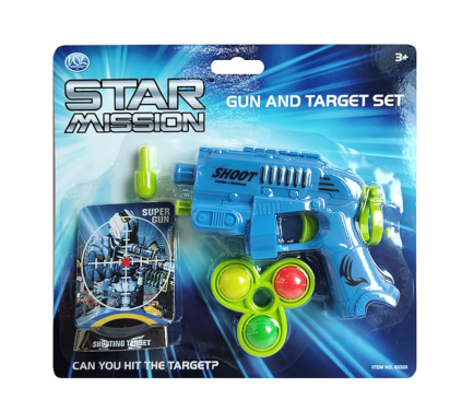 STAR MISSION PISTOLA E BERSAGLIO c/Colpi 10cm In blister 22x20cm…x36