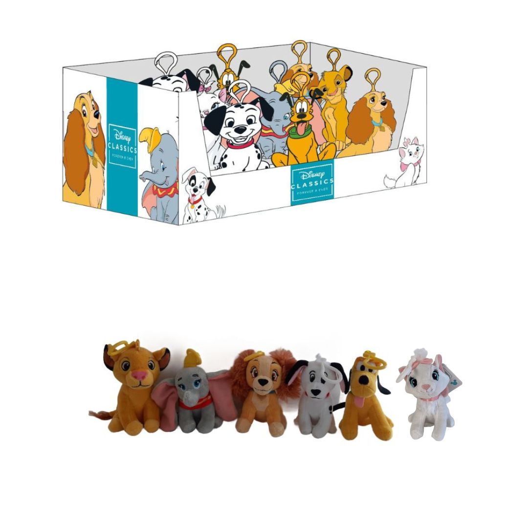 (Mis 0) ANIMAL FRIENDS DISNEY Peluche Portachiavi 12,5cm c/Bagclip In espo da 16pz -6ass…x32