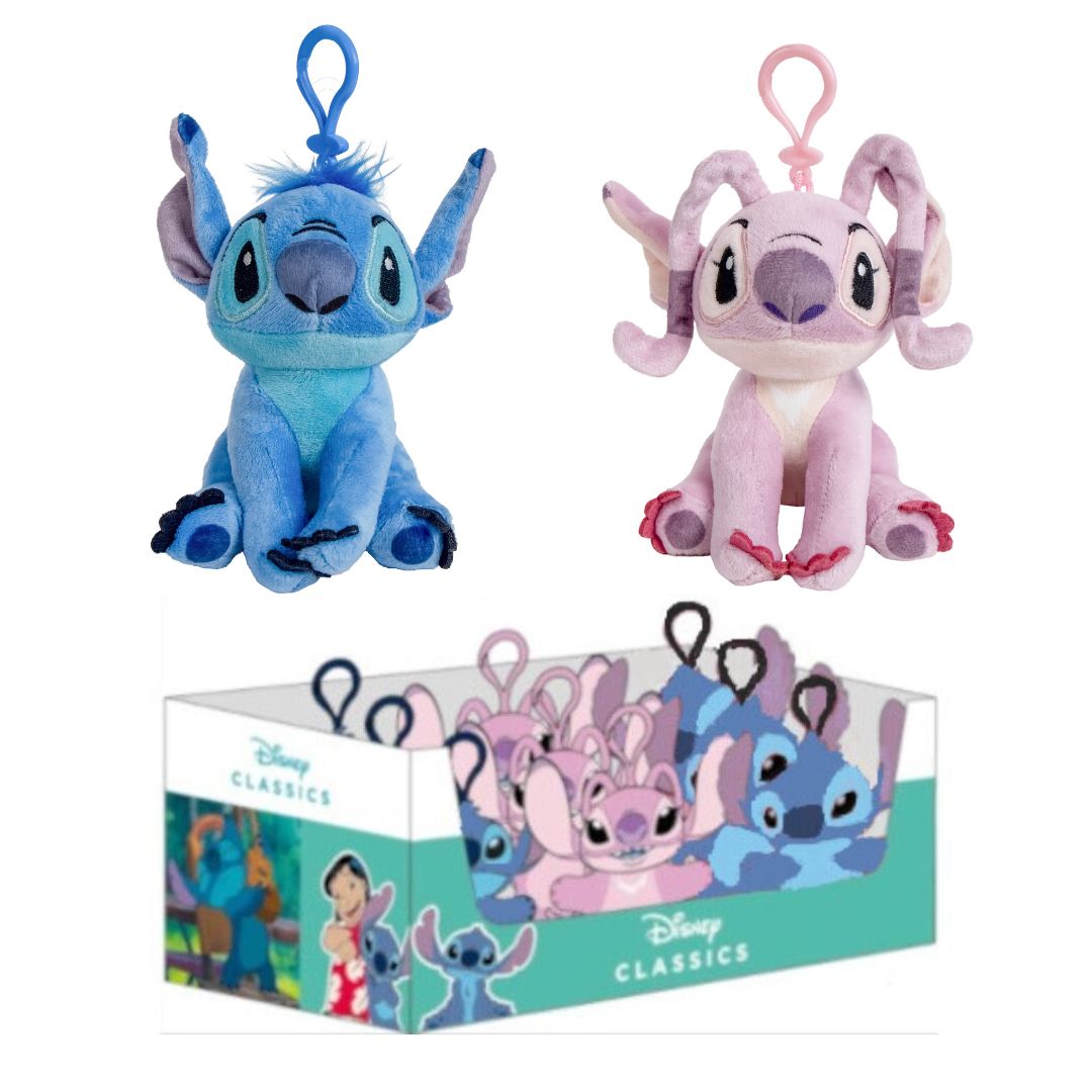 (Mis 0) DISNEY (STITCH-ANGEL) Peluche Portachiavi 12,5cm c/Bagclip In espo da 16pz -2ass…x32