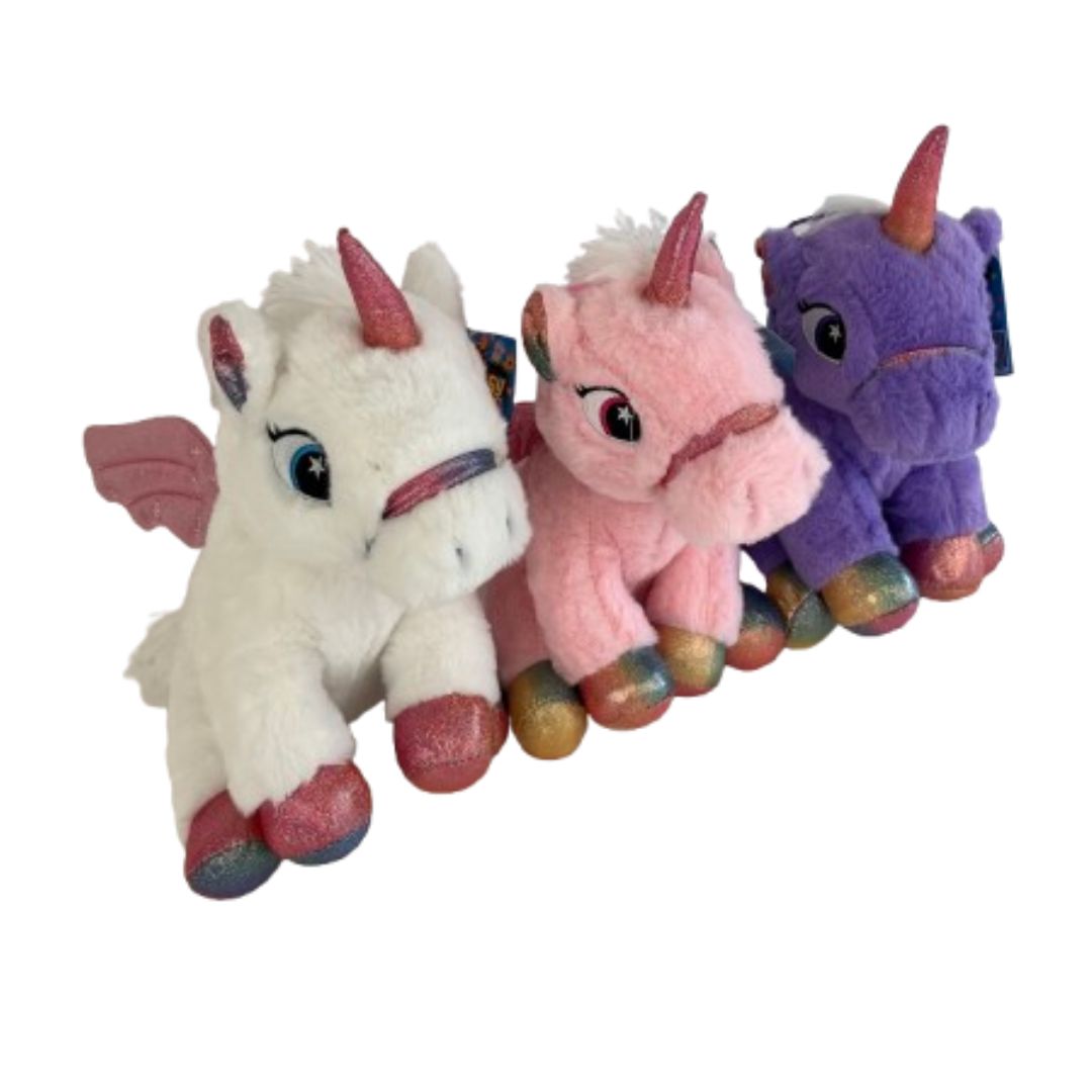 (Mis 2) UNICORNO SEDUTO Peluche 18cm -3ass…x12…x96